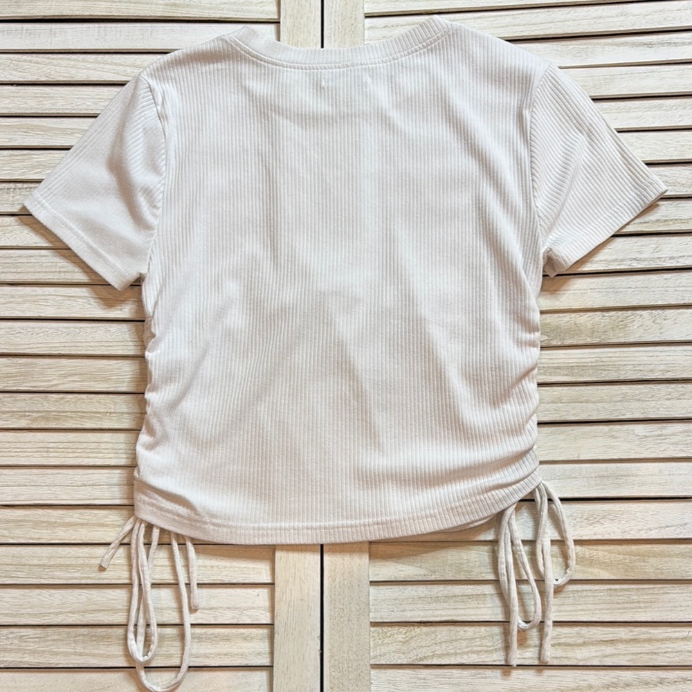 White Ribbed Short Sleeve Top - Picture 8 of 8